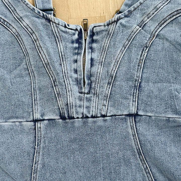 Damen Jeans Midikleid mit Reißverschluss und Schlitz