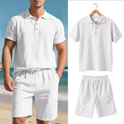 Heidi Mode | Leinen-Poloshirt kurzärmelige Shorts Strandanzug