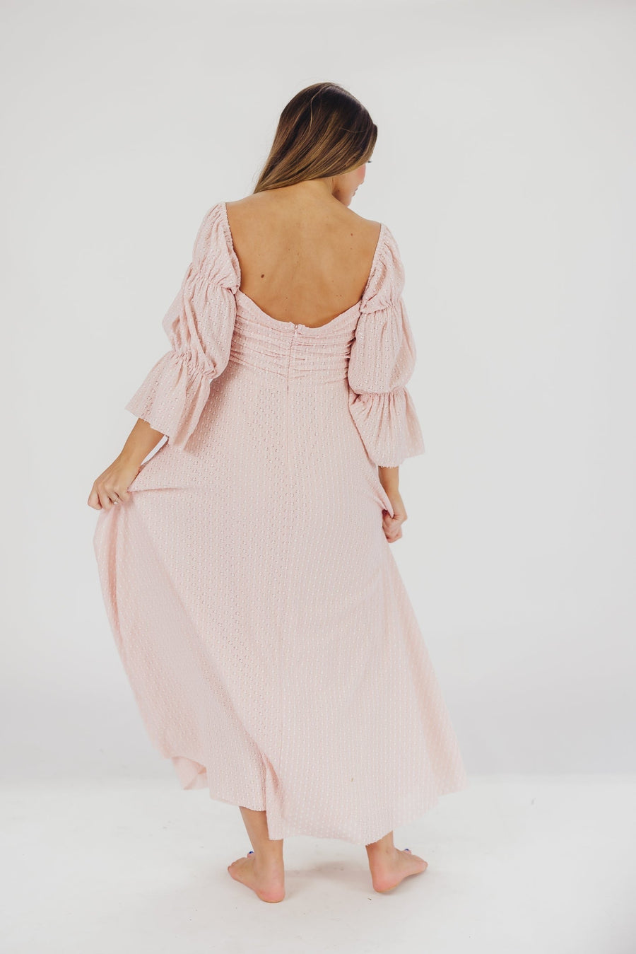 Corrine - langes Kleid mit rüschenärmeln und taschen - ballerina-pink - stoßfest