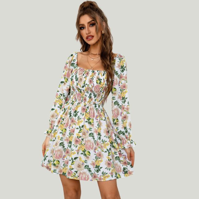 Bequemes | Kleid mit Blumenmuster und eckigem Ausschnitt für dich