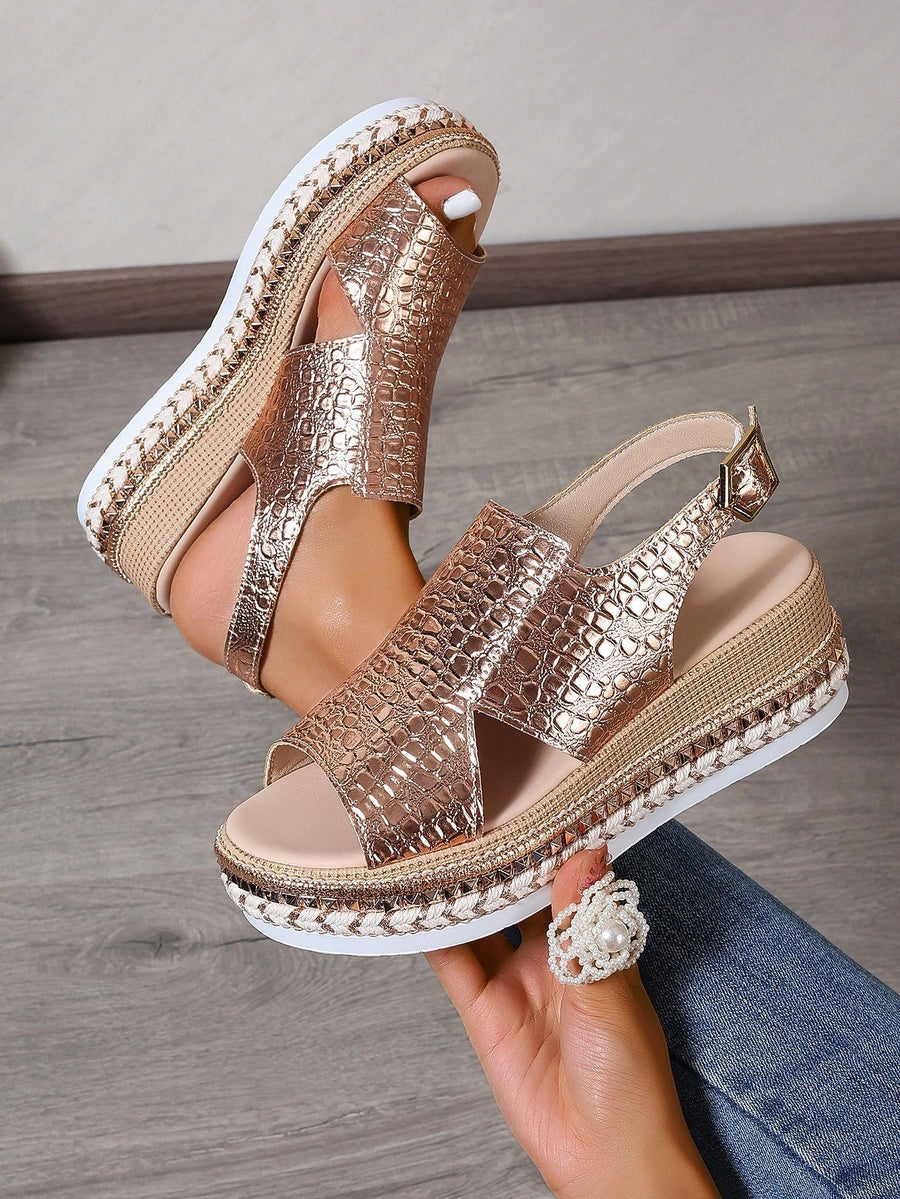 Damen Plateau-Sandalen mit geprägter Textur lässigen Stil - Julieta
