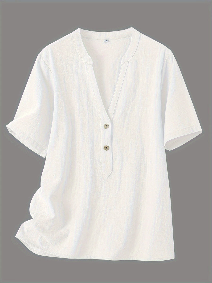 Sharron – Elegante Blusa V-Ausschnitt Mit Knopf