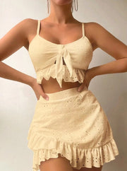 Damen Zweiteiler – Baumwolle – Ärmelloses Top & Weite Hose – Sommer
