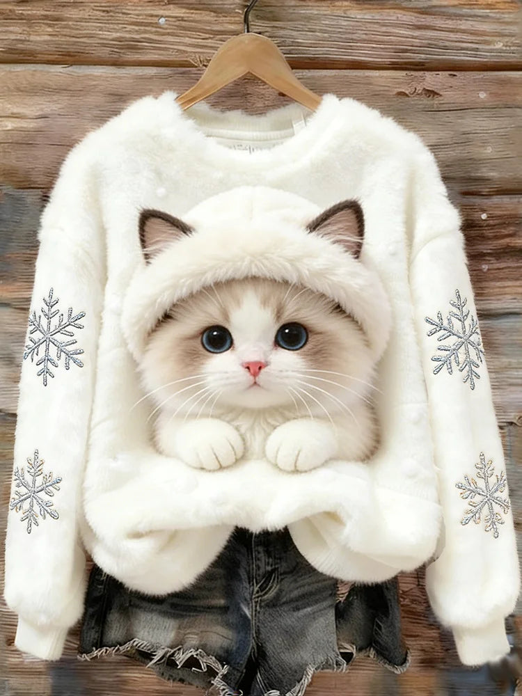 Nysiah – Bequemes Flanell Sweatshirt mit Katzenmotiv