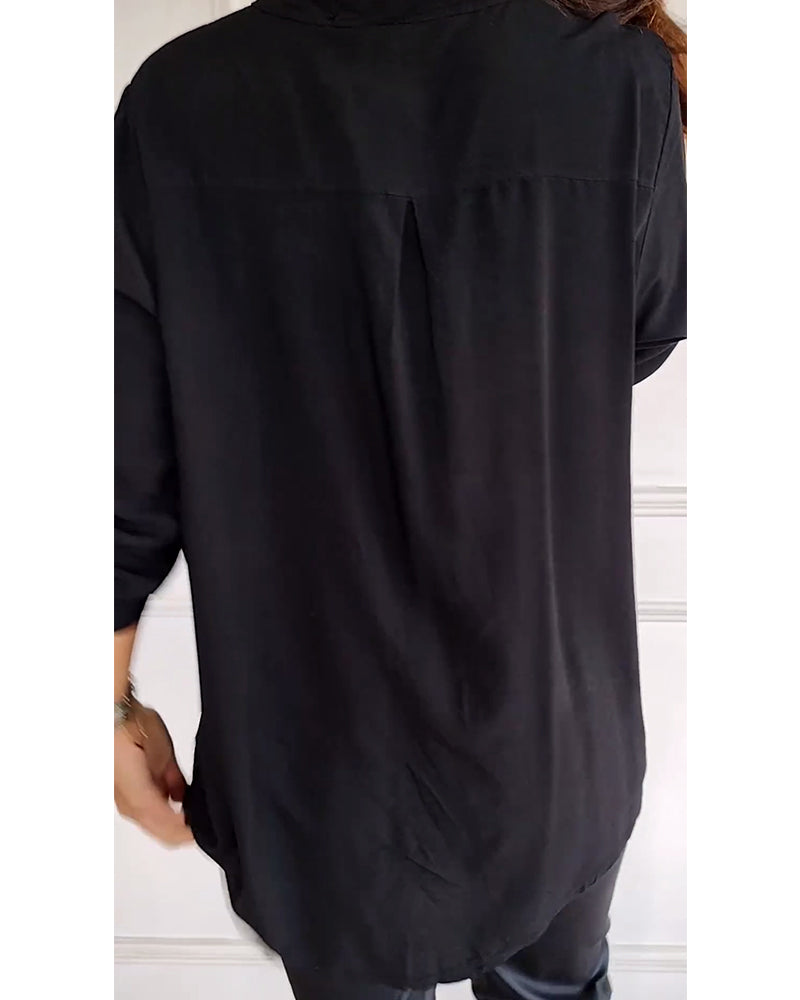Amelia - Schicke Bluse mit Knopfleiste und Paillettenbesatz für Damen | Elegante Langarmbluse mit Paillettentasche
