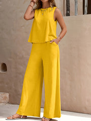Marlene | Damen Leinen Zweiteiler – Ärmelloses Top & Hose