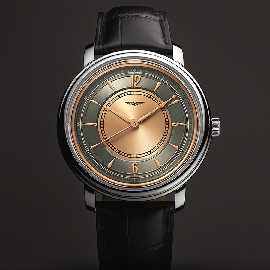 AurexTime – Klassische Lederuhr Mit Zweifarbigem Goldenem Zifferblatt