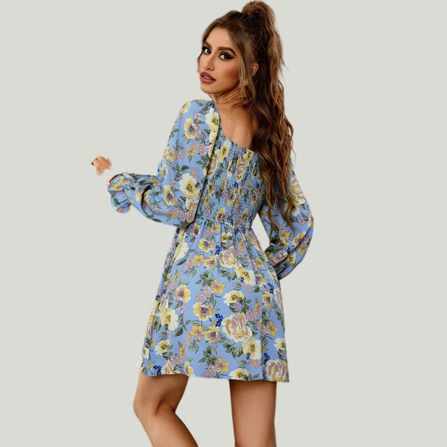 Bequemes | Kleid mit Blumenmuster und eckigem Ausschnitt für dich
