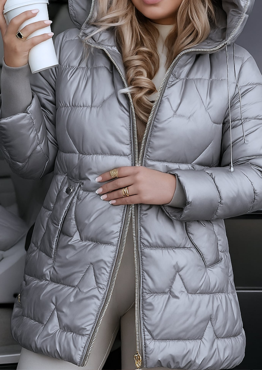 Lira Eleganter Wintermantel mit Kapuze und Wattierung | Grau