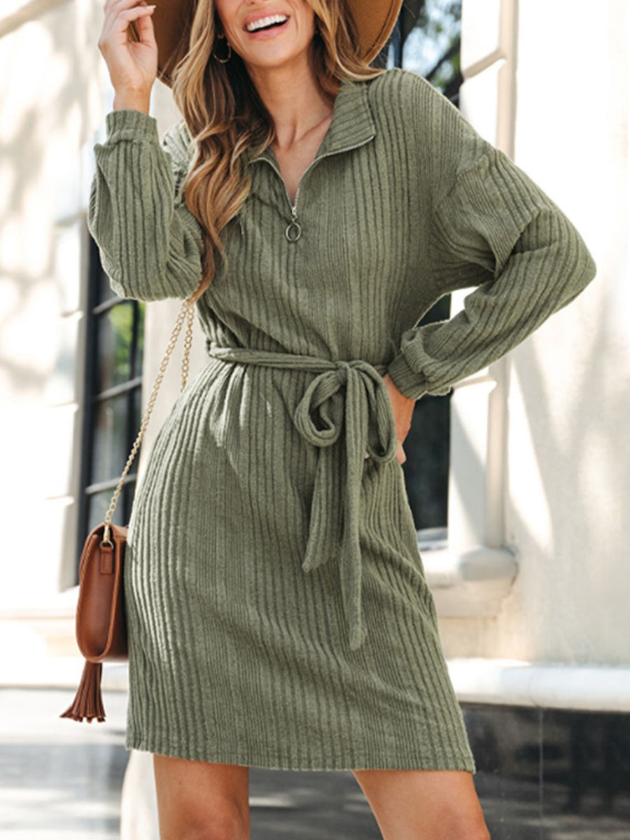 Kuscheliges | Lässiges Herbst Moss Quarter Zip Kleid mit langen Ärmeln für Frauen für dich