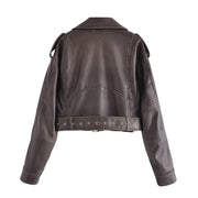 Heidi-Mode | Damen PU Motorradjacke mit Reißverschluss und Gürtel