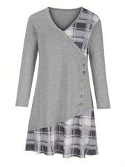 Alinor - Lässiges Kariertes Patchwork Kleid Mit Langen Ärmeln