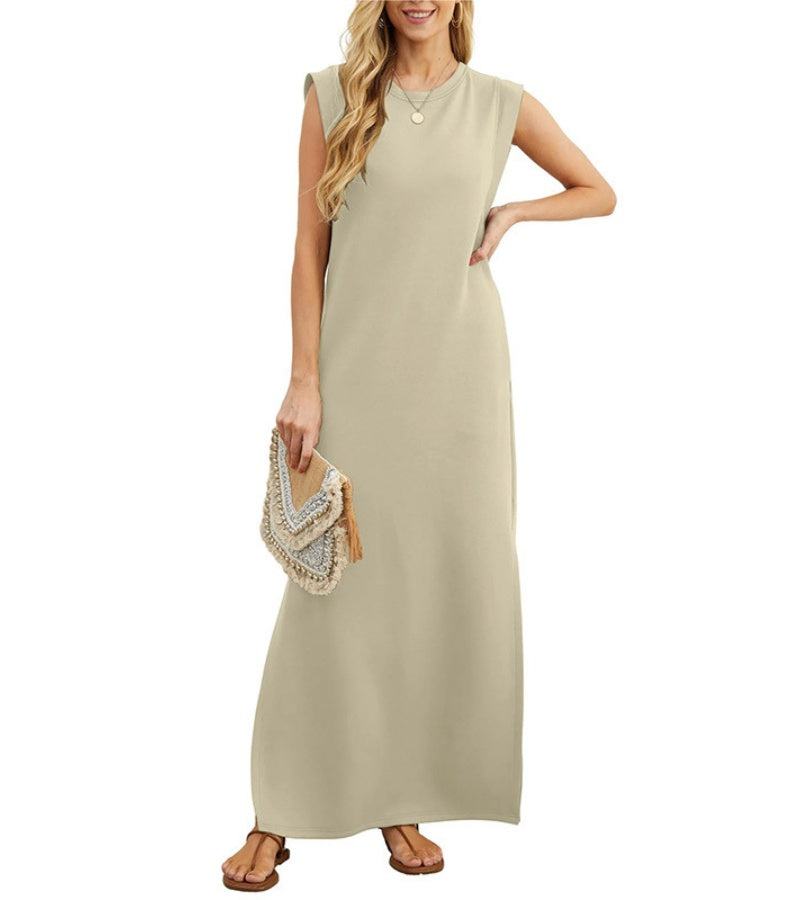 Romaisa | Lässiges, langes Kleid mit Schlitz aus bügelfreiem Stoff