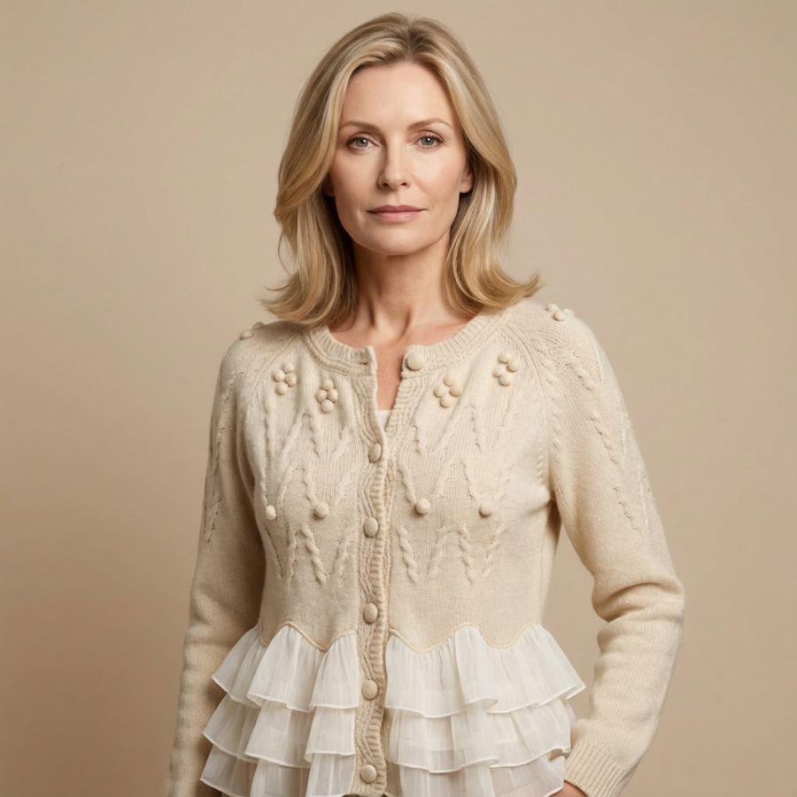 Nina | Damen-Strickjacke mit Volant im modernen Look