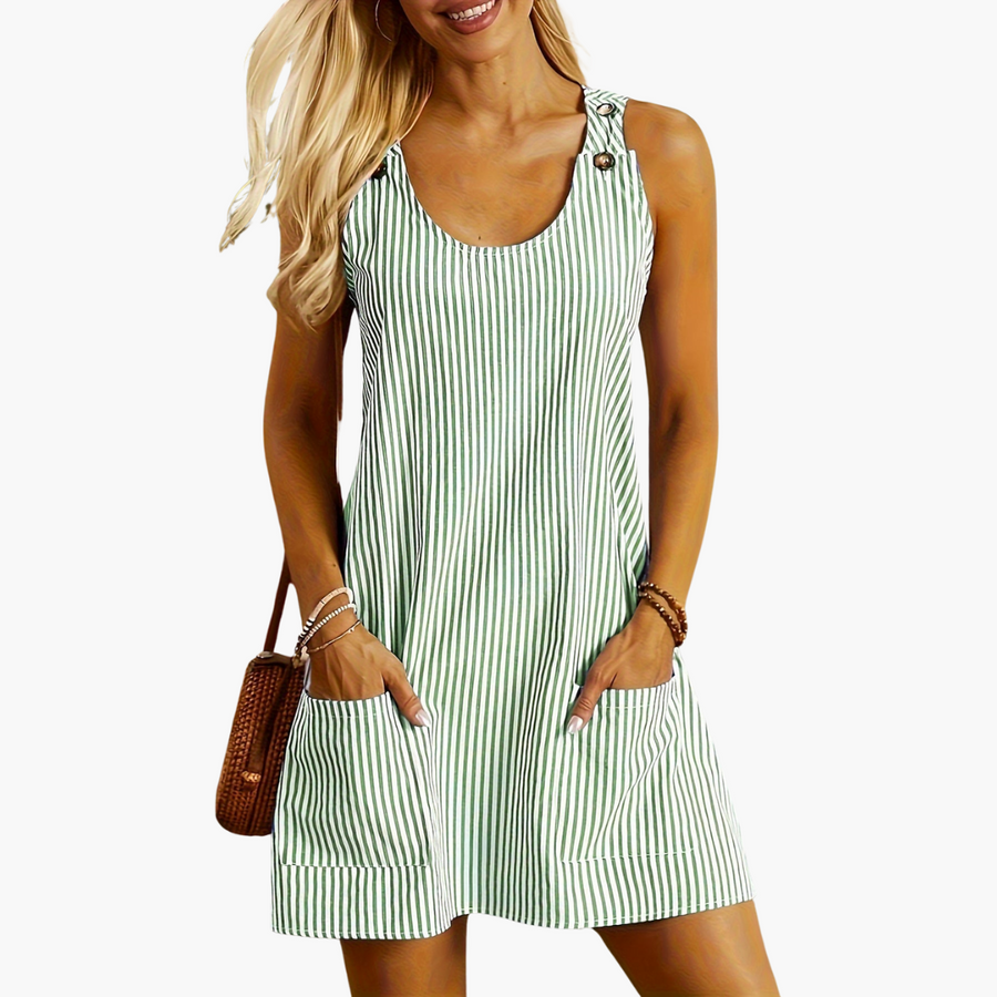 Gestreiftes Freizeitkleid für Damen - Ärmellos, Mini mit Taschen