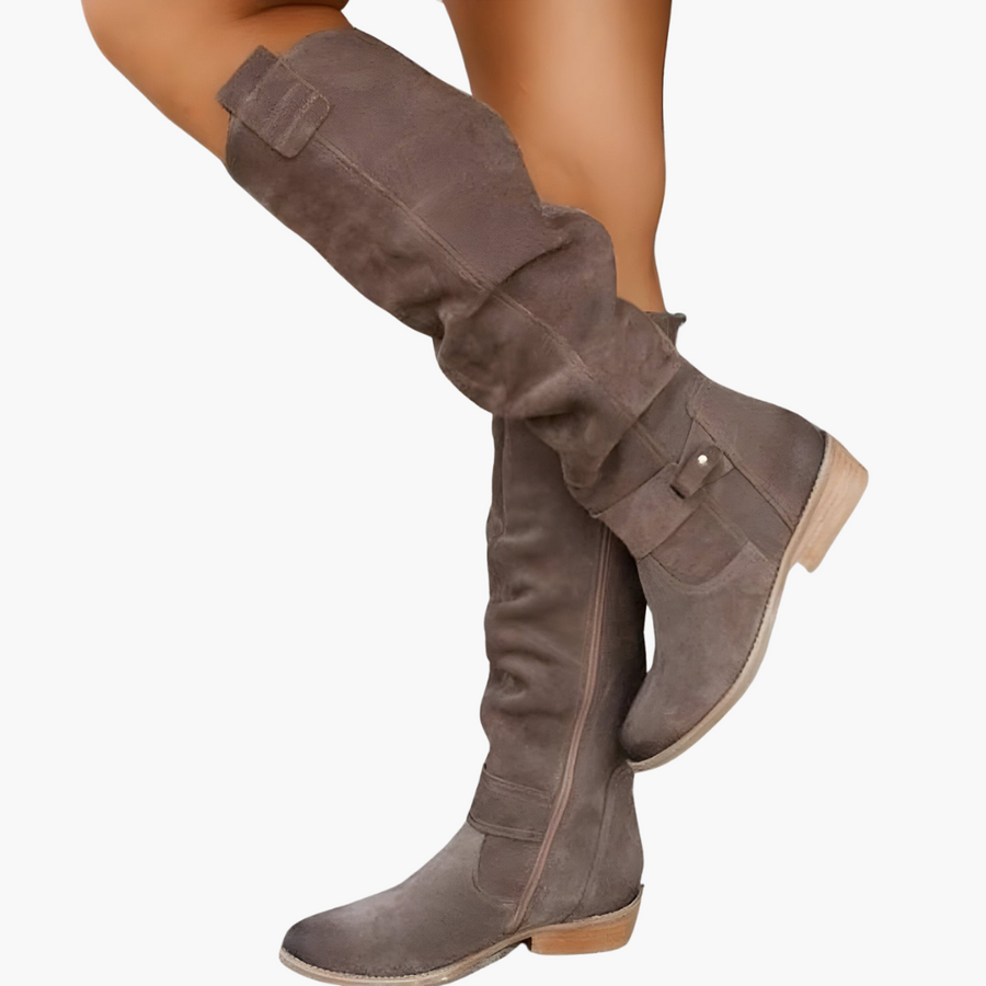 Kniehohe Stiefel - für Damen mit Blockabsatz und Reißverschluss