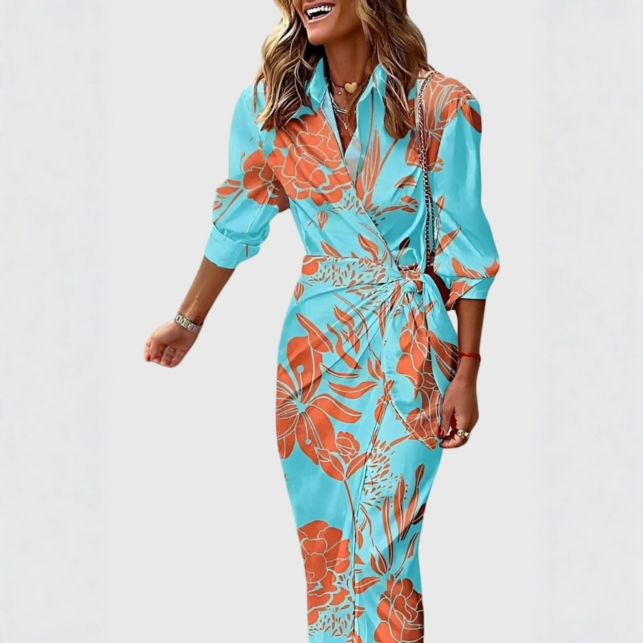 Gudrun | Damen Gestreiftes Wickel Midi Kleid