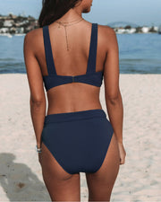 Xia - Klassisches schwarzes Bikini-Set mit hoher Taille | Eleganter V-Ausschnitt High-Waist Bikini