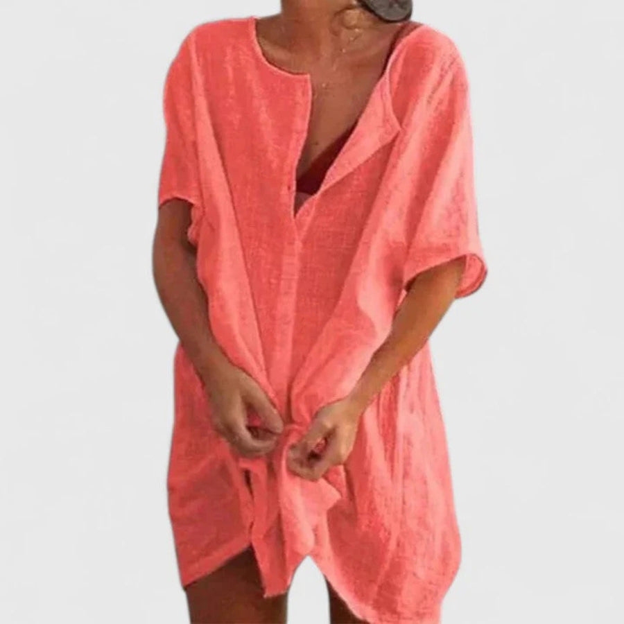 Sabina | Damen Lockeres Knopfleiste Shorts Strand Überwurf Kleid
