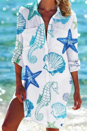 Heidi - Lange Strandbluse mit Meeresmotiv