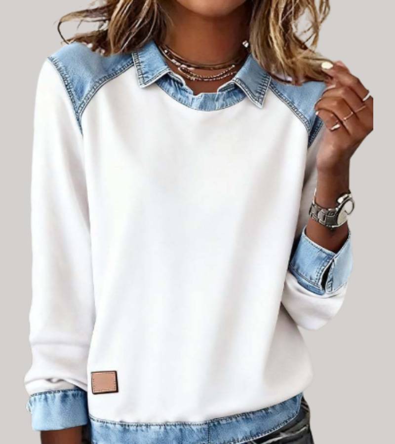 Ravit - Denim Strickoberteil Mit Langen Ärmeln