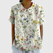 Elke | Damen Blumen Kragen Kurzarm Bluse