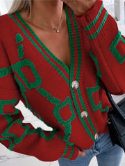 Strickjacke mit V-Ausschnitt und hohem Kontrast