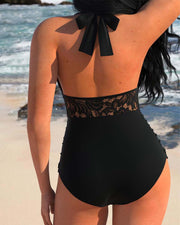 Heidi-Mode | Badeanzug mit Halterneck und Spitzenfalten