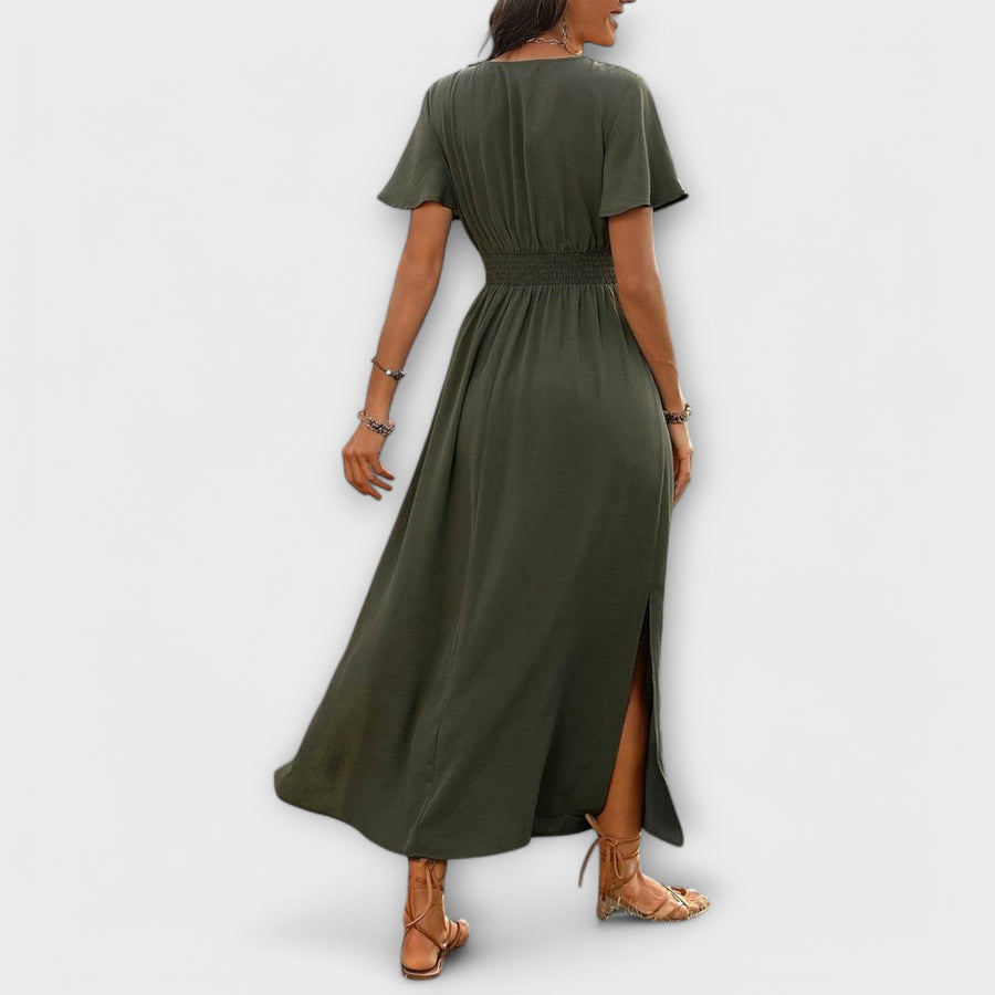 Heather - Elegantes Boho-Kleid mit V-Ausschnitt und langen Ärmeln
