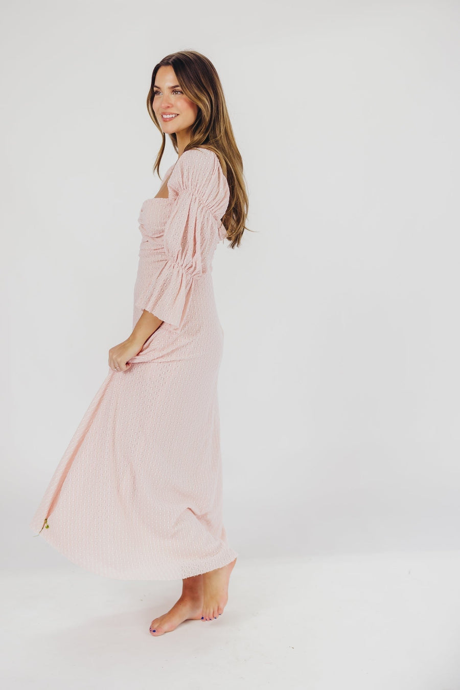 Corrine - langes Kleid mit rüschenärmeln und taschen - ballerina-pink - stoßfest