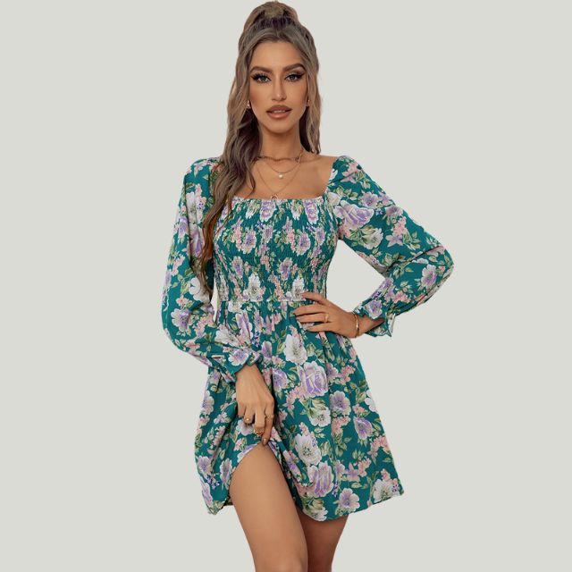 Bequemes | Kleid mit Blumenmuster und eckigem Ausschnitt für dich