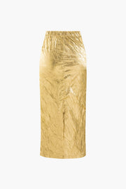 Elfriede | Glänzender Metallic-Midirock mit Crinkle-Effekt und elastischem Bund