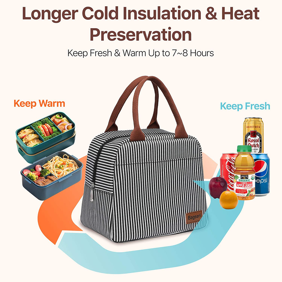 Avelena | Lunchbag, Bagseri Isolierte Lunchbags für Frauen und Männer, Mit Transparenter Handyhalter-Tasche, Wiederverwendbare Lunch-Kühlerbox Thermo-Organizer, Wasserdichte Ausstattung (Schwarz Weiß Streifen)