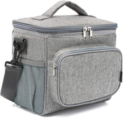 Avelena | Flowfly Isolierte Wiederverwendbare Lunch Tasche Erwachsene Große Lunch Box Für Frauen Und Männer Mit Verstellbarem Schultergurt, Vordertaschenreißverschluss Und Doppelten Großen Netztaschen, Grau