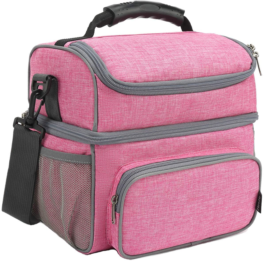 Avelena | Flowfly Doppelschicht Kühltasche Isolierte Lunch Tasche Erwachsene Lunch Box Große Tragetasche Für Männer, Frauen, Mit Verstellbarem Gurt, Vordertasche Und Doppelten Großen Seitentaschen, Pink