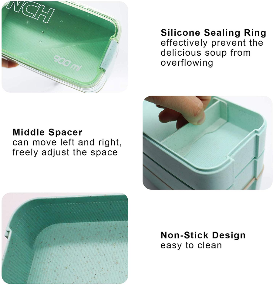 Avelena | Koccido Bento-Box-Lunchbox-Set, japanische Lunchbox 3-in-1-Fach, stapelbare Lunchbox, auslaufsichere Lunchbox, Bento-Lunchbox für Kinder und Erwachsene