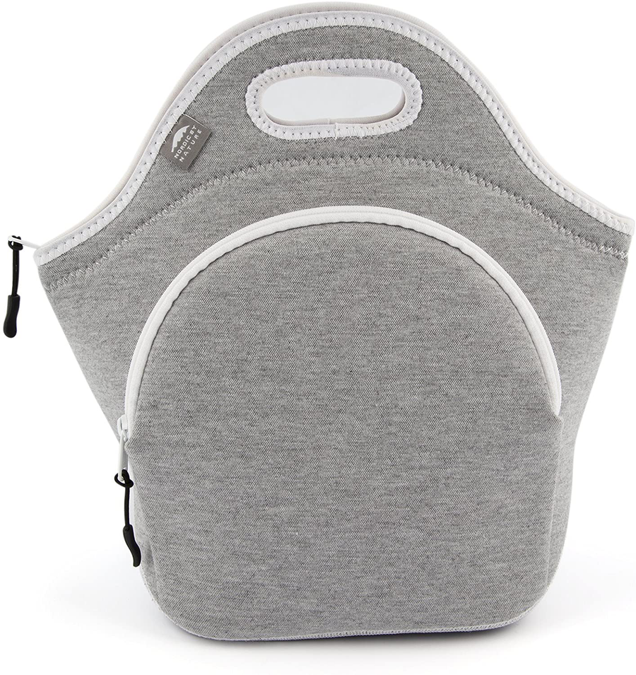 Avelena | Isolierte große Neopren-Lunchbox für Frau, Mann & Kind | Extra-Tasche | 5 mm Isolierung | 13,5” groß | Waschbar | Weicher Designer-Baumwolle | Bester Ykk-Reißverschluss der Welt | Hellgraue Lunchbox