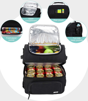 Avelena | Mier Doppelte Fächer Lunch Bag Tote mit Schulterriemen für Männer und Frauen isolierte auslaufhemmende Kühl-Tasche, Schwarz