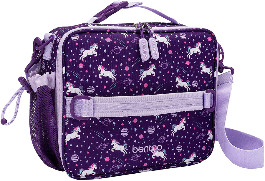 Avelena | Bentgo Kids Prints Lunch Bag - Doppelt isoliert, langlebiger, wasserabweisender Stoff mit Innen- und Außenreißverschlusstaschen und Außentasche für Flaschen - Ideal für Kinder aller Altersgruppen (Einhorn)