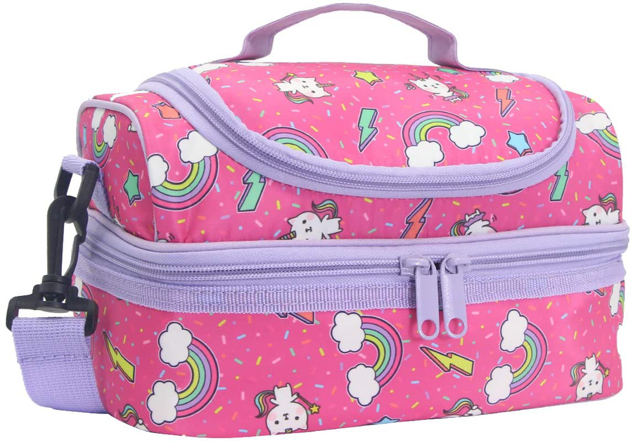 Avelena | Lunchbox für Mädchen, Kasqo isolierte Kühltasche Kinder Mittagessen Tragetasche mit doppeltem Fach, rosa Katze
