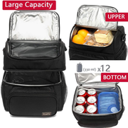 Avelena | Flowfly Doppelschicht Kühltasche Isolierte Lunchbox Große Tragetasche Für Männer, Frauen, Mit Verstellbarem Riemen, Vorderfach Und Doppeltes Netzfach An Der Seite, Grau