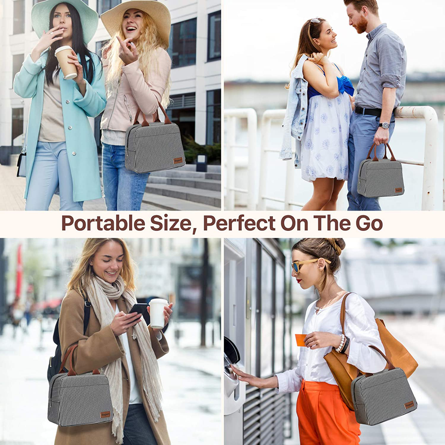 Avelena | Lunchbag, Bagseri Isolierte Lunchbags für Frauen und Männer, Mit Transparenter Handyhalter-Tasche, Wiederverwendbare Lunch-Kühlerbox Thermo-Organizer, Wasserdichte Ausstattung (Schwarz Weiß Streifen)