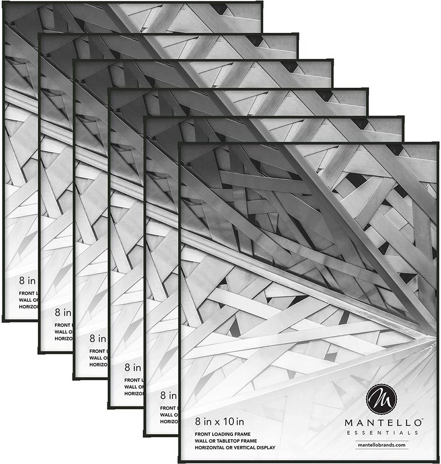 Avelena | Mantello Front Loading Schwarzer Bilderrahmen 8x10 - Set von 6 - Tisch Wandaufhängung für Kunstwerke Dokumente - Familiengalerie Multi Bilderrahmen