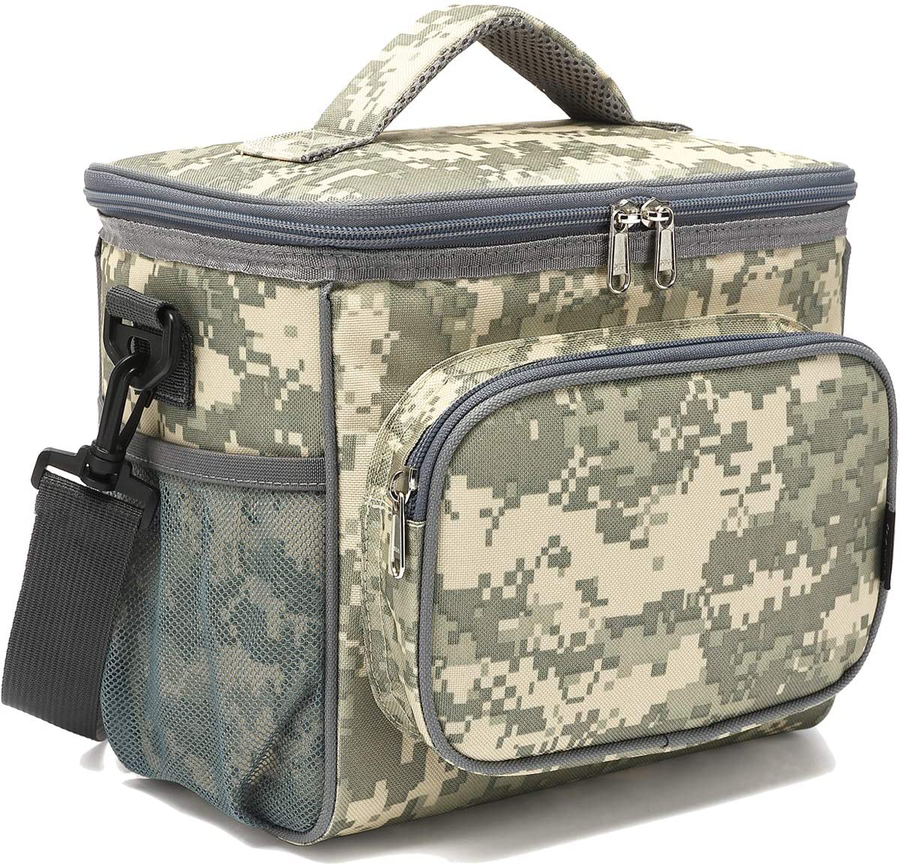 Avelena | Flowfly Isolierte wiederverwendbare Lunchbox Erwachsene Große Lunchbox Für Frauen Und Männer Mit Verstellbarem Schultergurt Vordertasche Mit Reißverschluss Und Doppelten Großen Mesh-Seitentaschen, Digital Camo