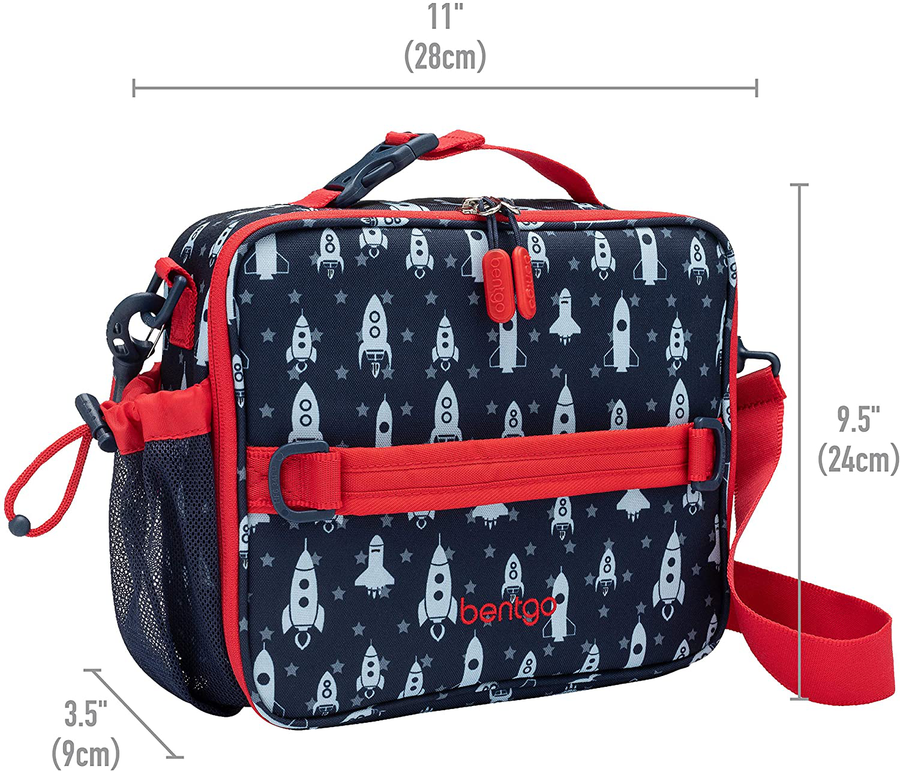 Avelena | Bentgo Kids Prints Lunch Bag - Doppelisoliert, langlebig, wasserabweisender Stoff mit internen und externen Reißverschlusstaschen und externem Flaschenhalter - Ideal für Kinder jeden Alters (Cars)