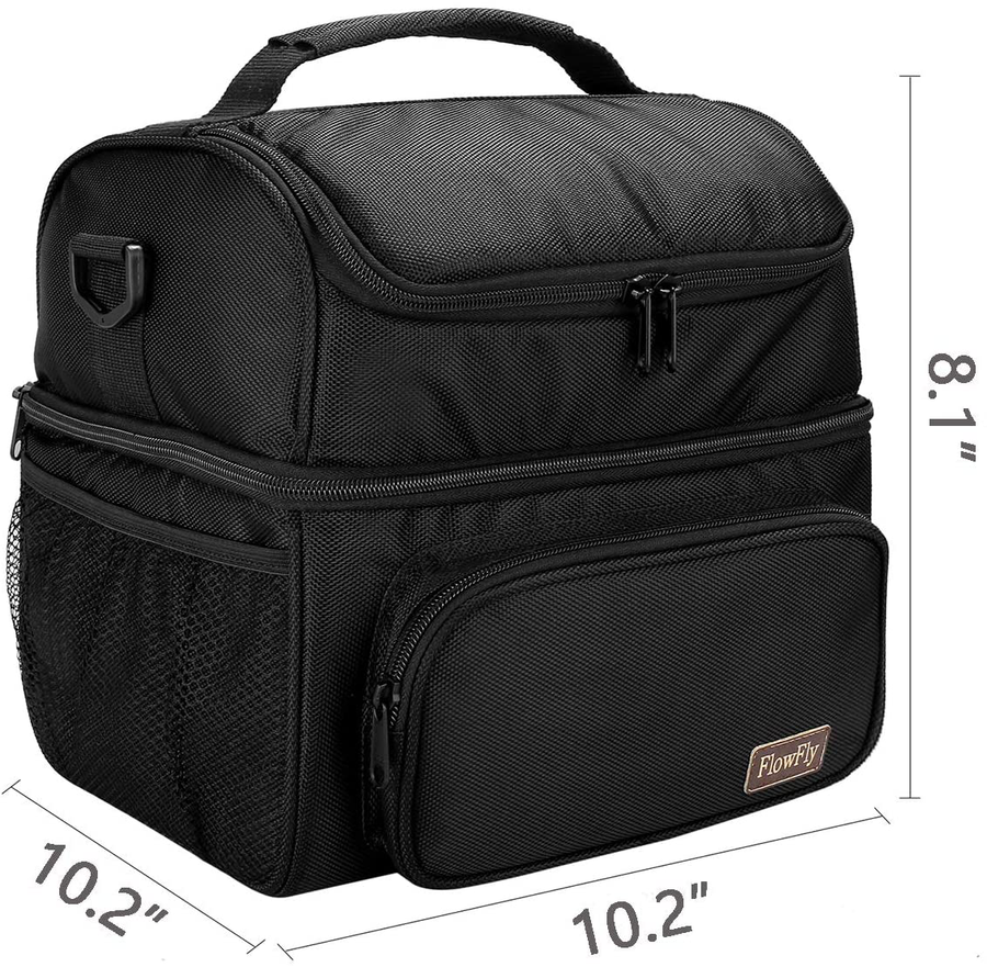 Avelena | Flowfly Doppelschicht Kühltasche Isolierte Lunch Tasche Große Tragetasche Für Männer, Frauen, Mit Verstellbarem Schultergurt, Vordertasche Und Doppelten Großen Mesh-Seitentaschen, Weiß & Schwarze Streifen
