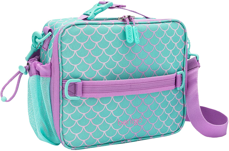 Avelena | Bentgo Kids Prints Lunch Box - Doppelt isoliert, langlebig, wasserabweisender Stoff mit internen und externen Reißverschlusstaschen und externem Flaschenhalter - Ideal für Kinder jeden Alters (Meerjungfrau)