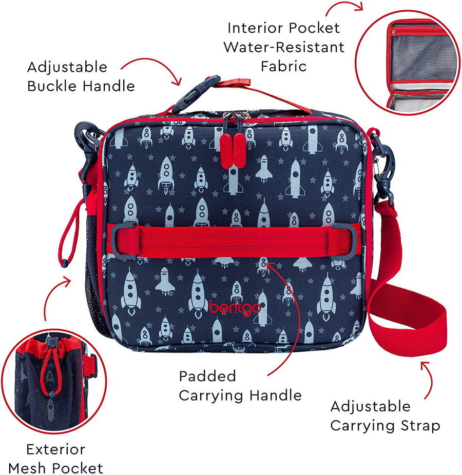 Avelena | Bentgo Kids Prints Lunchbox - Doppelt isoliert, langlebiger, wasserabweisender Stoff mit inneren und äußeren Reißverschlusstaschen und externem Flaschenhalter - Ideal für Kinder jeden Alters (Feen)