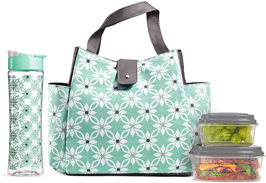 Avelena | Fit & Fresh Isolierte Lunchtaschen-Set, Enthält Passende Flasche Und Behälter, Westport Aqua Dogwood