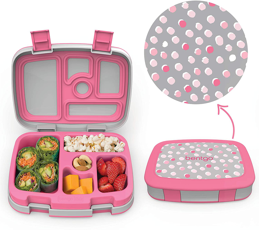Avelena | Bentgo Kids Prints Auslaufsicher, 5-Fächer Bento-Stil Kinder Lunchbox - Ideale Portionen für Kinder von 3 bis 7 Jahren - BPA-frei, Spülmaschinenfest, Lebensmittelsichere Materialien - 2021 Kollektion (Lastwagen)